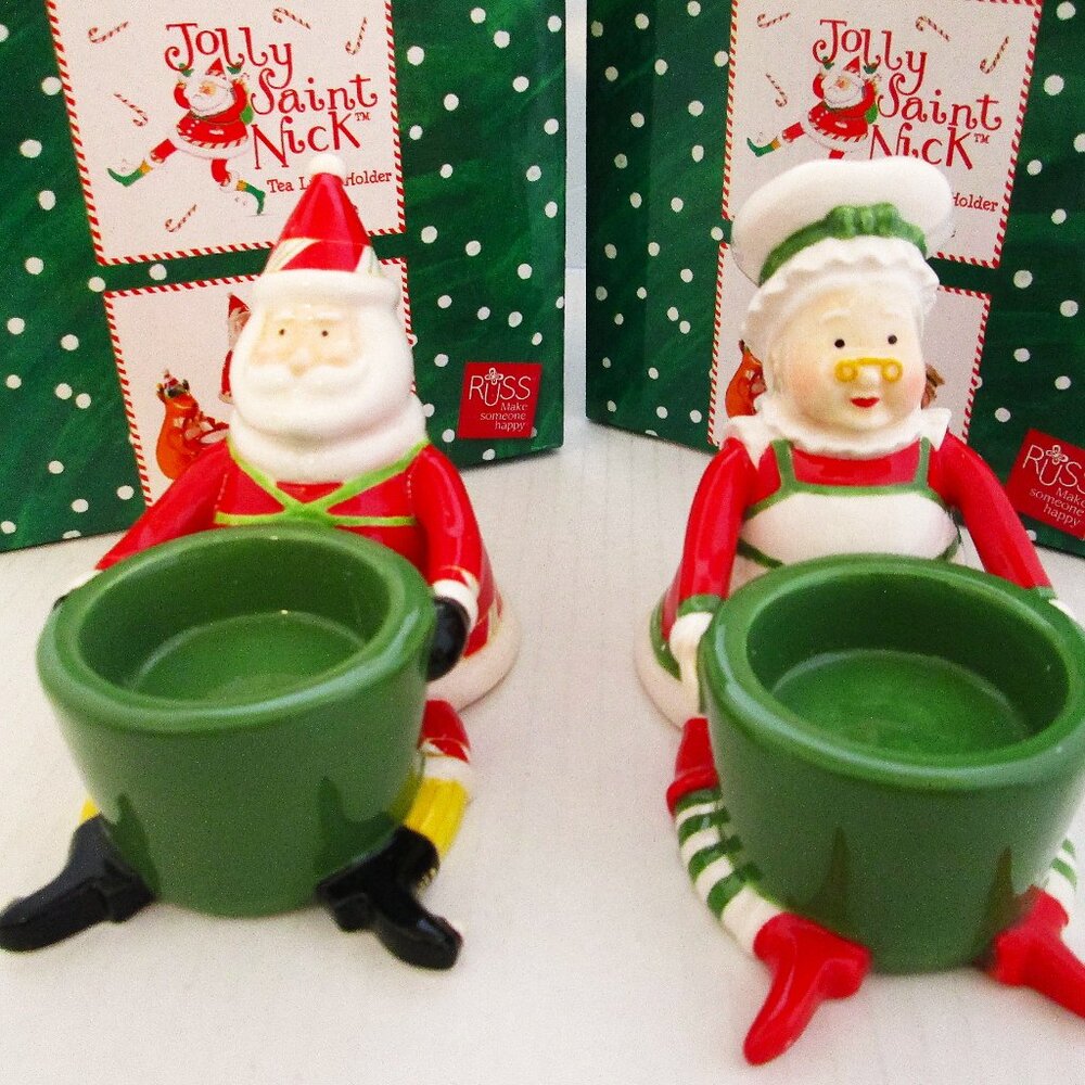 NWT Santa Claus Tea candle lights,Jolly Saint Nick & Mrs Claus festive figures